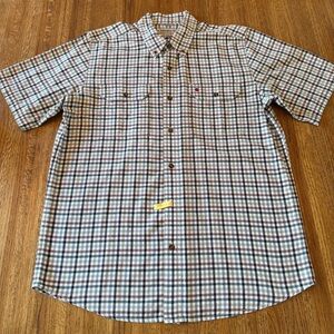 CARHARTT Check Plaid 100% Cotton Relaxed Fit Short Sleeve Collar Shirt Men's L